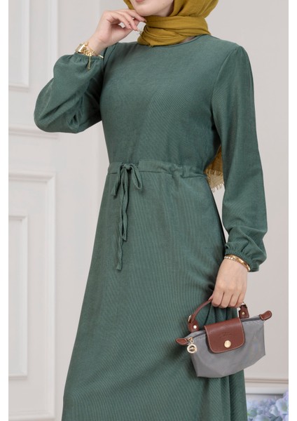 Beli Tünelli Fitilli Aslı Elbise-Yeşil fırsatları