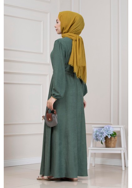 Beli Tünelli Fitilli Aslı Elbise-Yeşil indirimleri