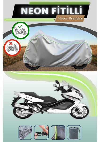 Gri Arka Çanta Uyumlu Neon Fitilli Yuki QM250T Maximum Uyumlu Motosiklet Brandası