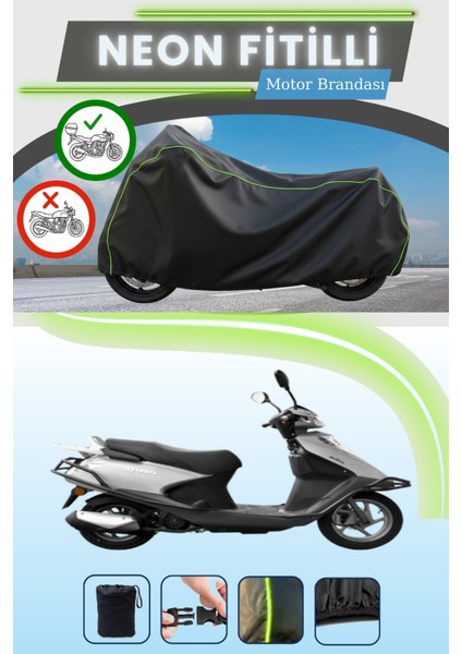 Siyah Arka Çanta Uyumlu Neon Fitilli Yuki Active 125 Uyumlu Motor Brandası