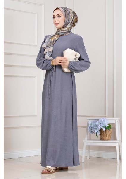 Beli Tünelli Fitilli Aslı Elbise-Gri fiyatları