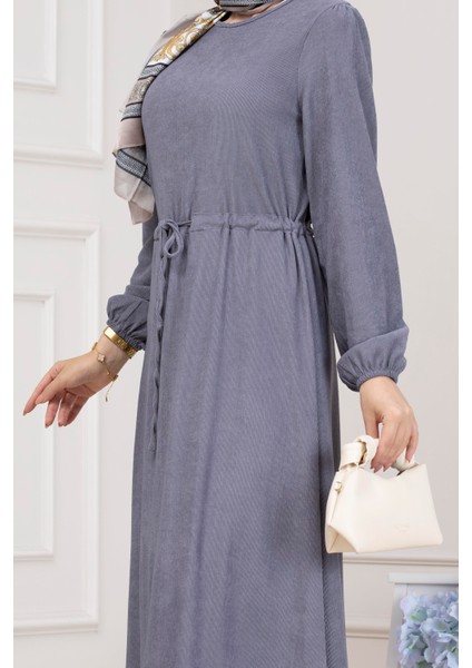 Beli Tünelli Fitilli Aslı Elbise-Gri fırsatları