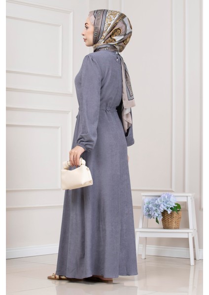 Beli Tünelli Fitilli Aslı Elbise-Gri indirimleri