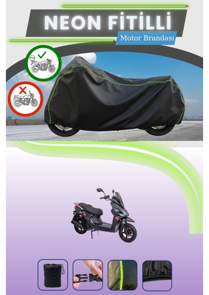 Siyah Arka Çanta Uyumlu Neon Fitilli Altai F2MAX 50 Plus Uyumlu Motor Brandası