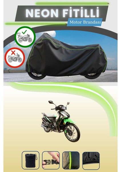 Siyah Arka Çanta Uyumlu Neon Fitilli Arora Smart 100 Uyumlu Motor Brandası
