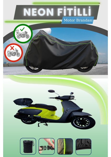 Siyah Arka Çanta Uyumlu Neon Fitilli Motolux Macchiato 125 Uyumlu Motor Brandası