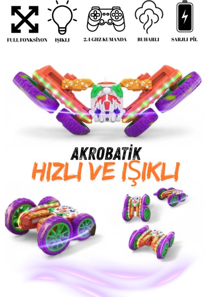 Uzaktan Kumandalı Araba Buhar Atan Şarjlı 2.4ghz Akrobat Rc 360° Dönen 4x4 Ledli fiyatları