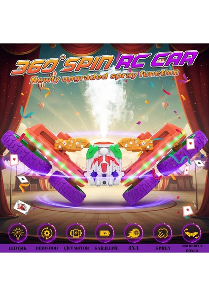 Uzaktan Kumandalı Araba Buhar Atan Şarjlı 2.4ghz Akrobat Rc 360° Dönen 4x4 Ledli indirimleri