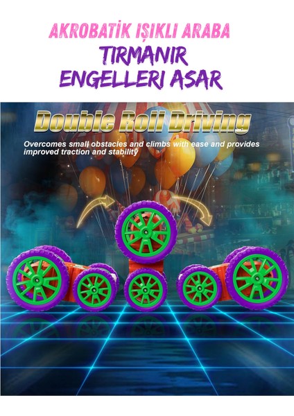 Uzaktan Kumandalı Araba Buhar Atan Şarjlı 2.4ghz Akrobat Rc 360° Dönen 4x4 Ledli