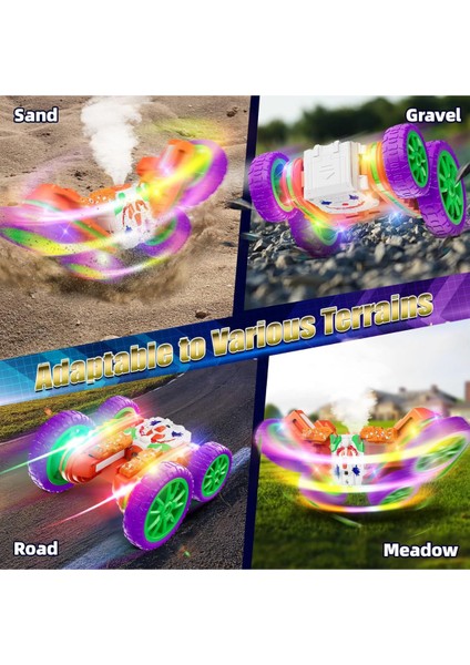 Uzaktan Kumandalı Araba Buhar Atan Şarjlı 2.4ghz Akrobat Rc 360° Dönen 4x4 Ledli