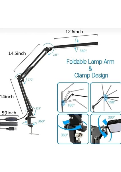 Ayarlanabilir Katlanabilir Çalışma Okuma Masa Lambası LED Akrobatik