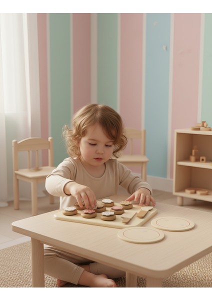Doğal Ahşap Kurabiye Seti - Montessori Uyumlu Mutfak Oyuncağı