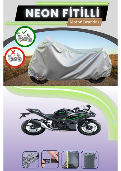 Gri Arka Çanta Uyumlu Neon Fitilli Kawasaki Ninja 500 Se Uyumlu Motosiklet Brandası
