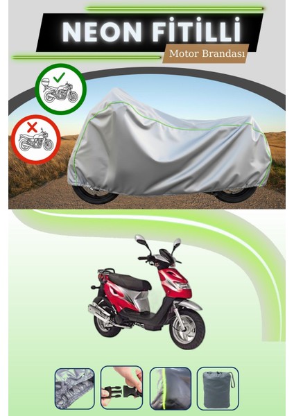 Gri Arka Çanta Uyumlu Neon Fitilli Kanuni Popcorn 90 Uyumlu Motosiklet Brandası