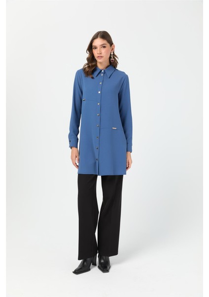 Aksesuar Detaylı Tunik Indigo