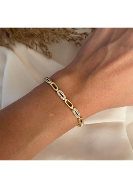 Premium Gold Halka Taşlı Bileklik