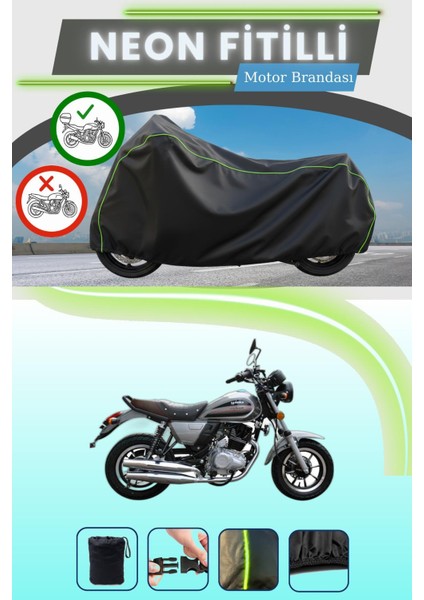 Siyah Arka Çanta Uyumlu Neon Fitilli Yuki Scram 170 Uyumlu Motor Brandası