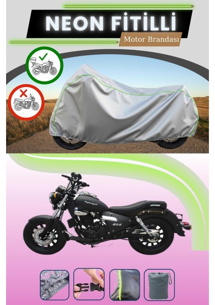 Gri Arka Çanta Uyumlu Neon Fitilli Kuba Superlight 200 Uyumlu Motosiklet Brandası