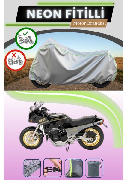 Gri Arka Çanta Uyumlu Neon Fitilli Kawasaki Gpz 900 R Uyumlu Motosiklet Brandası