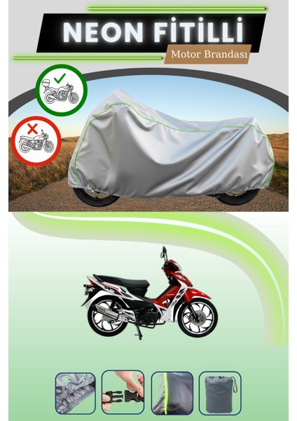 Gri Arka Çanta Uyumlu Neon Fitilli Mondial 125 Sfs Uyumlu Motosiklet Brandası