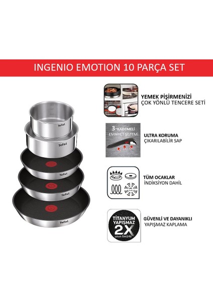 Ingenio Emotion 2x Titanyum 10 Parça Tava Seti - Paslanmaz Çelik L897SA74 modelleri
