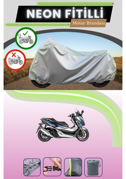 Gri Arka Çanta Uyumlu Neon Fitilli Honda Forza 250 Uyumlu Motosiklet Brandası