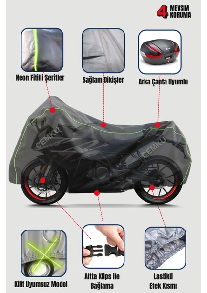 Gri Arka Çanta Uyumlu Neon Fitilli Honda Forza 250 Uyumlu Motosiklet Brandası fiyatları