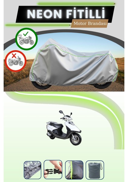 Gri Arka Çanta Uyumlu Neon Fitilli Kuba Rocca 100 Max Uyumlu Motosiklet Brandası