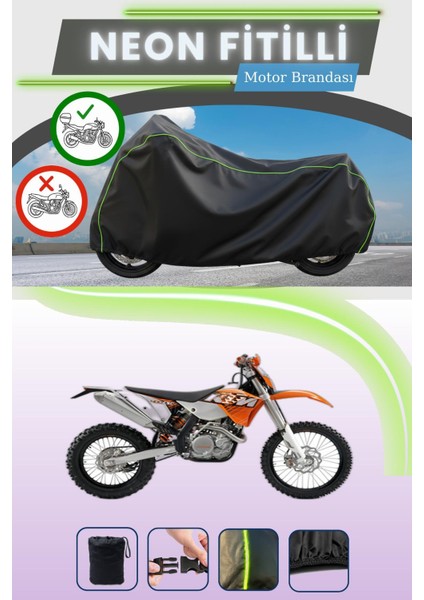 Siyah Arka Çanta Uyumlu Neon Fitilli Ktm 400 Sxc Uyumlu Motor Brandası