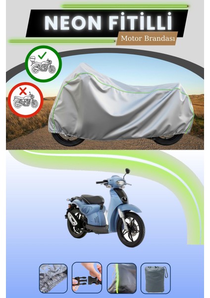 Gri Arka Çanta Uyumlu Neon Fitilli Aprilia Scarabeo 50 Uyumlu Motosiklet Brandası