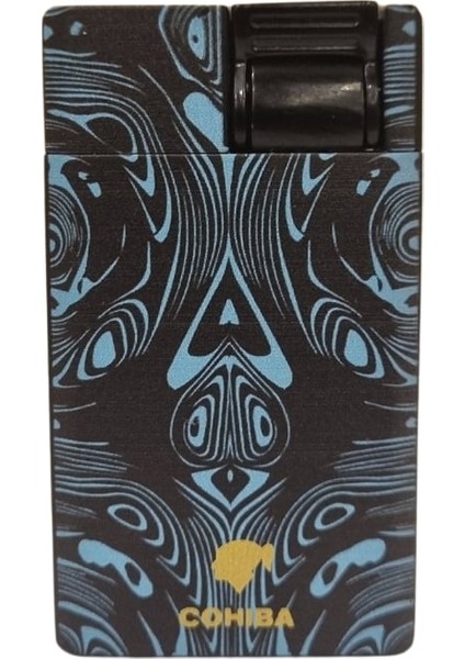 Perde Alev Turkuaz-Siyah Desenli Metal Çakmak