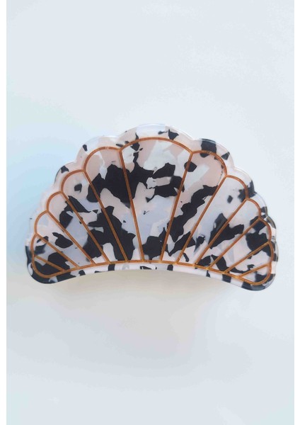 Istiridye Model Kemik Mandall Toka Beyaz Üzeri Siyah