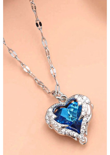 Kalp Vintage Model Işıltılı Mor Mavi Zirkon Taşlı Kararmaz Gümüş Çelik Kolye fiyatları