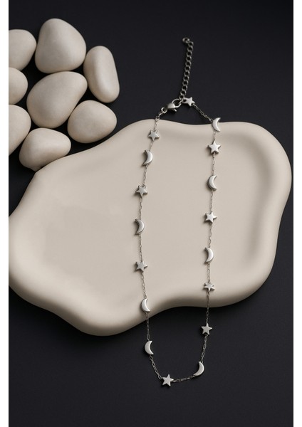 Kararmaz Paslanmaz Hilal Yıldız Figürlü Kadın Çelik Kolye Bileklik Set fırsatları