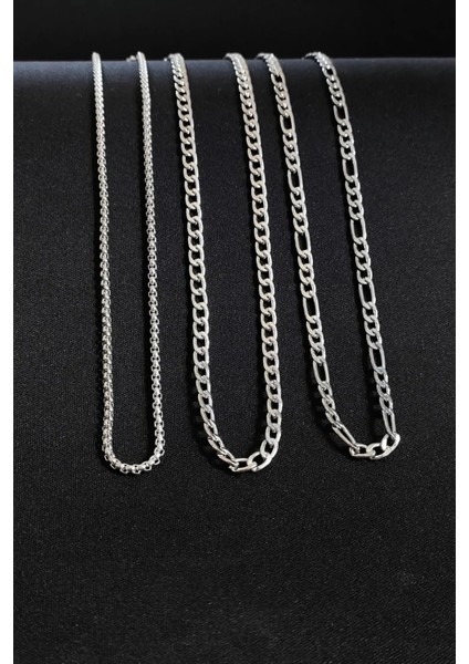 Paslanmaz Çelik Örme Gurmet Figaro Model 3'lü Erkek Spor Kolye Zincir Seti (Hediye Kutulu) fiyatları