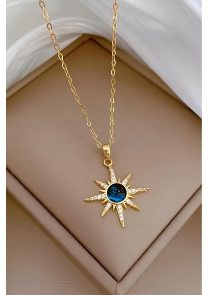 Kutup Yıldızı Model Zirkon Taşlı Gezegen Detaylı Kadın Çelik Kolye