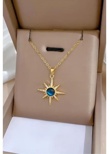 Kutup Yıldızı Model Zirkon Taşlı Gezegen Detaylı Kadın Çelik Kolye