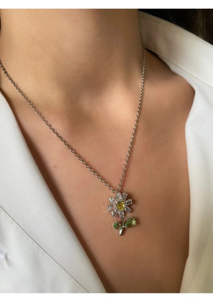 Gümüş Zirkon Taşlı Papatya Model Paslanmaz Çelik Kolye modelleri