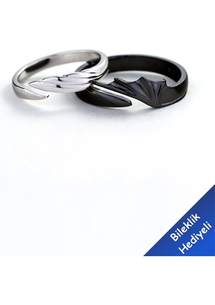 Angel And Devil Ejderha Kanadı Ayarlanabilir Çift Arkadaşlık Sevgili Yüzük