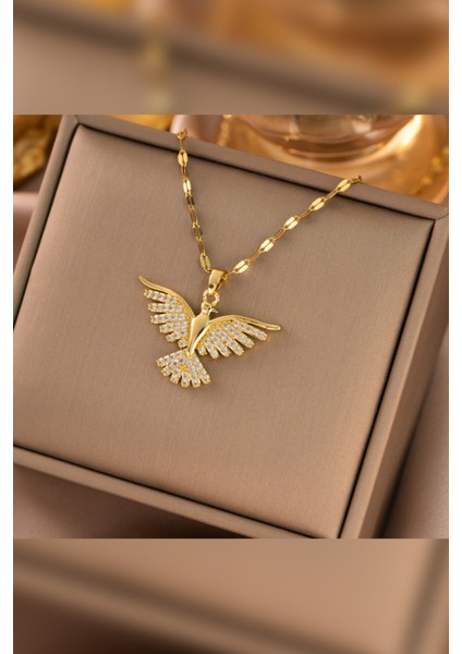 Zirkon Anka Kuşu Çelik Kolye Kararmaz Gold Zirkon Taşlı Çelik Kolye fiyatları