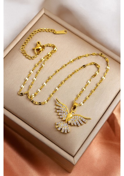 Zirkon Anka Kuşu Çelik Kolye Kararmaz Gold Zirkon Taşlı Çelik Kolye modelleri