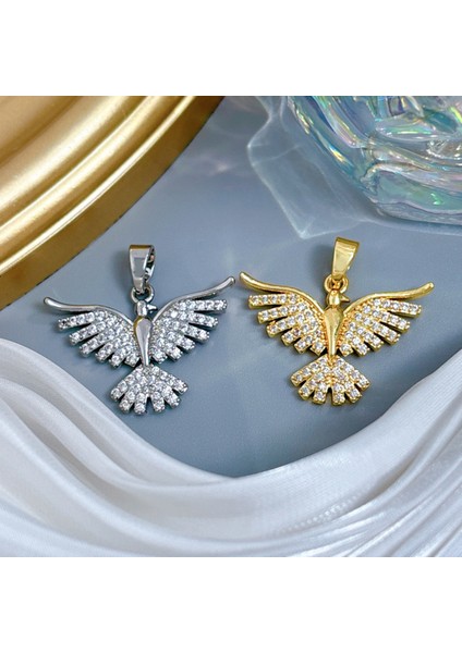 Zirkon Anka Kuşu Çelik Kolye Kararmaz Gold Zirkon Taşlı Çelik Kolye