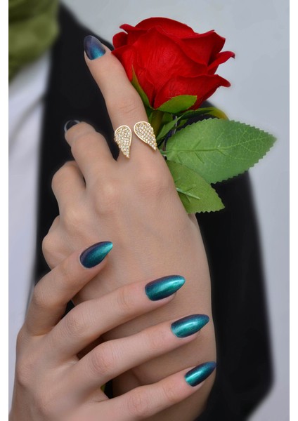 Zirkon Taşlı Melek Kanadı Model Altın Kaplama Ayarlanabilir Yüzük