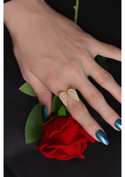 Zirkon Taşlı Melek Kanadı Model Altın Kaplama Ayarlanabilir Yüzük fiyatları