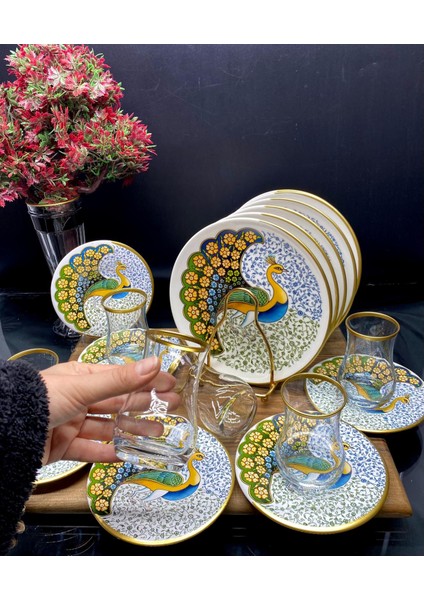 Pasta Seti Porselen 18 Parça Tavus Kusu Desenli