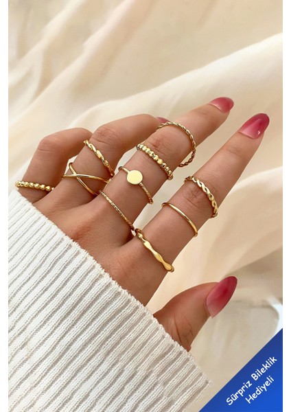 10'lu Kombin Gold Yüzük Set