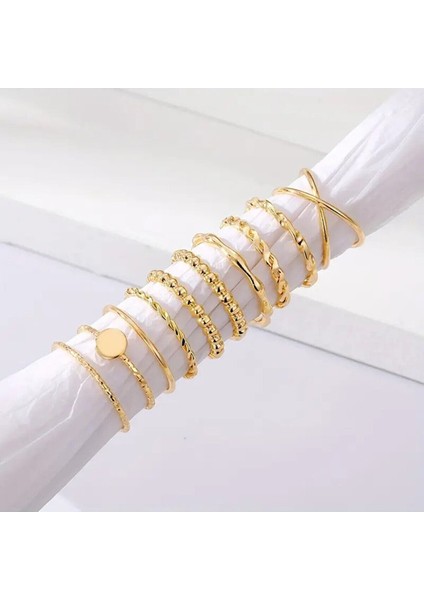 10'lu Kombin Gold Yüzük Set modelleri