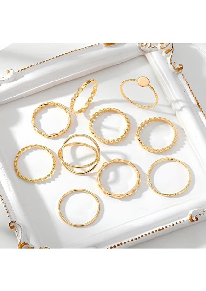 10'lu Kombin Gold Yüzük Set fırsatları
