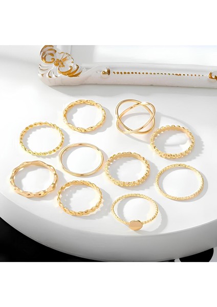 10'lu Kombin Gold Yüzük Set indirimleri