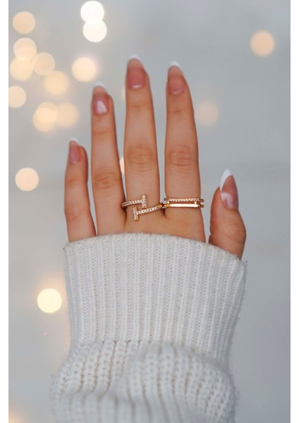 2'li Zirkon Taşlı Su Yolu ve T Model Gold Ayarlanabilir Kadın Yüzük Set (2 Yüzük) fiyatları